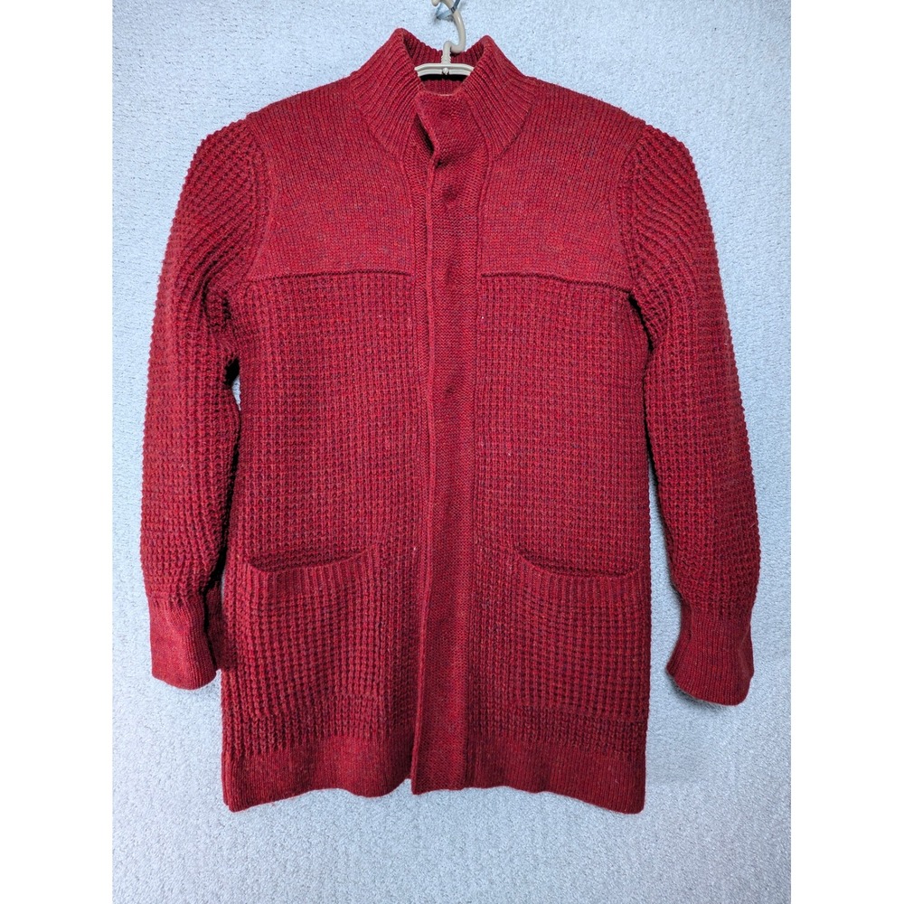 Paul Stuart Mens L 100% Wool Knit Jacket Red Quilted Coat Sanyo Shokai J1N72-447